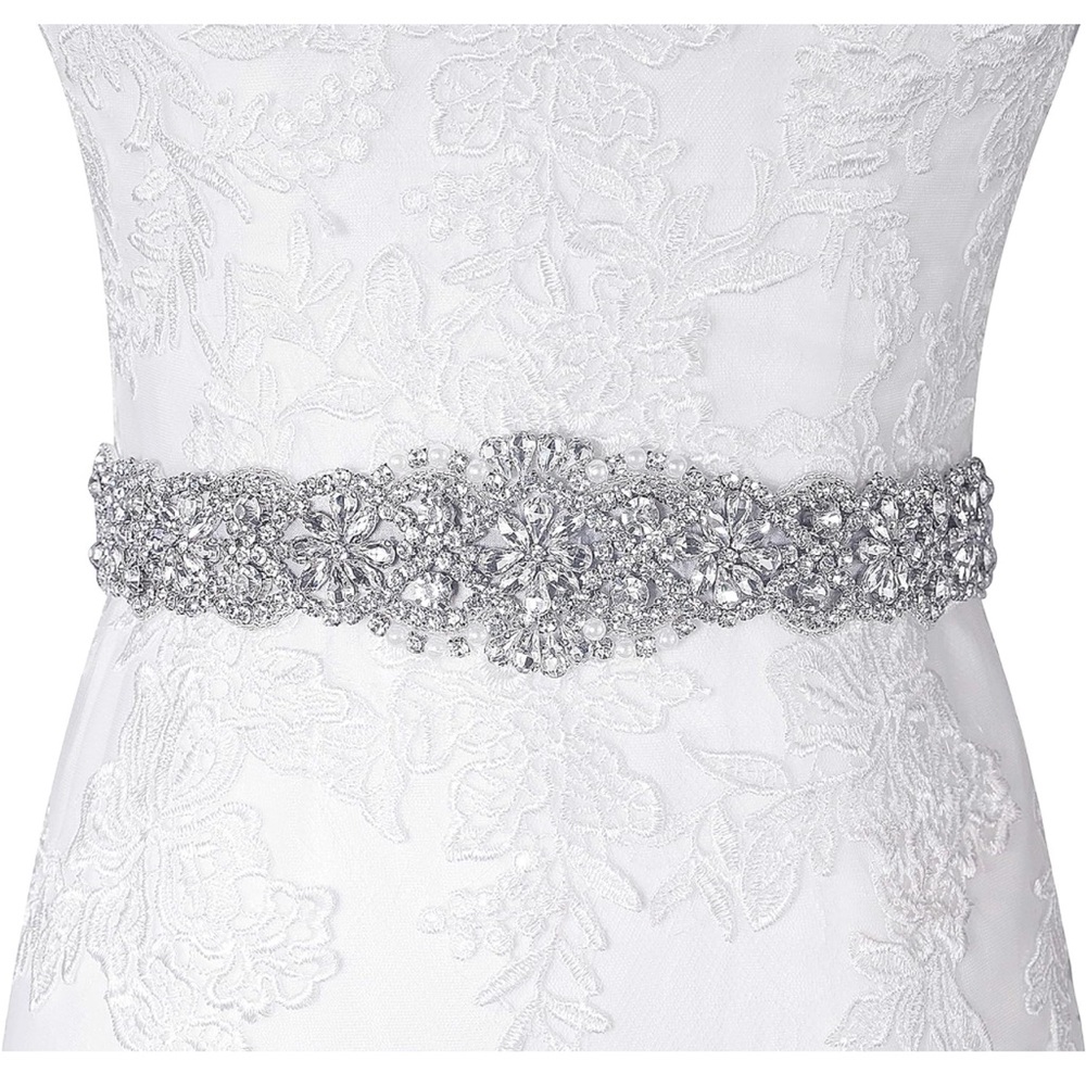 Crystal Rhinestone Silver Bridal Belt Sash